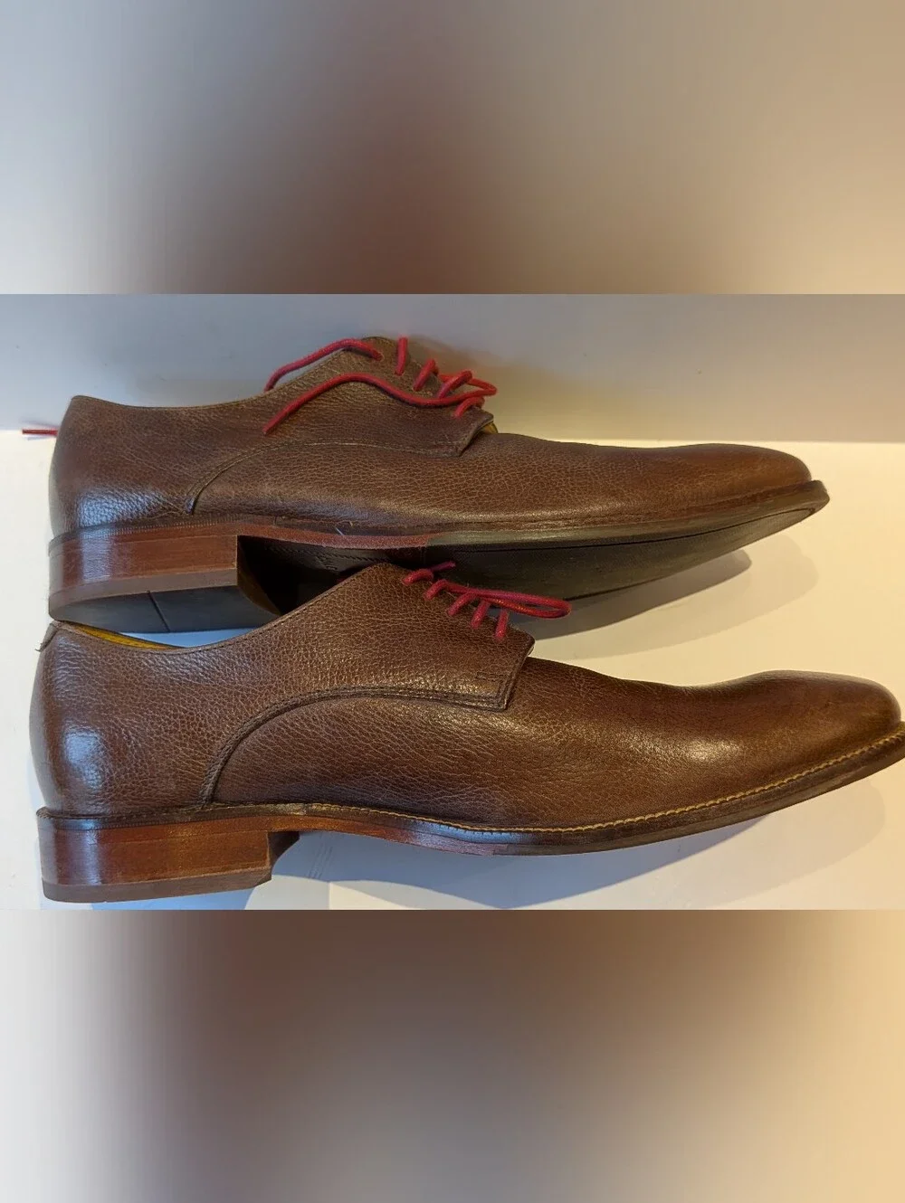 Classic Cole Haan Brown Leather Derby Shoes with Red Laces